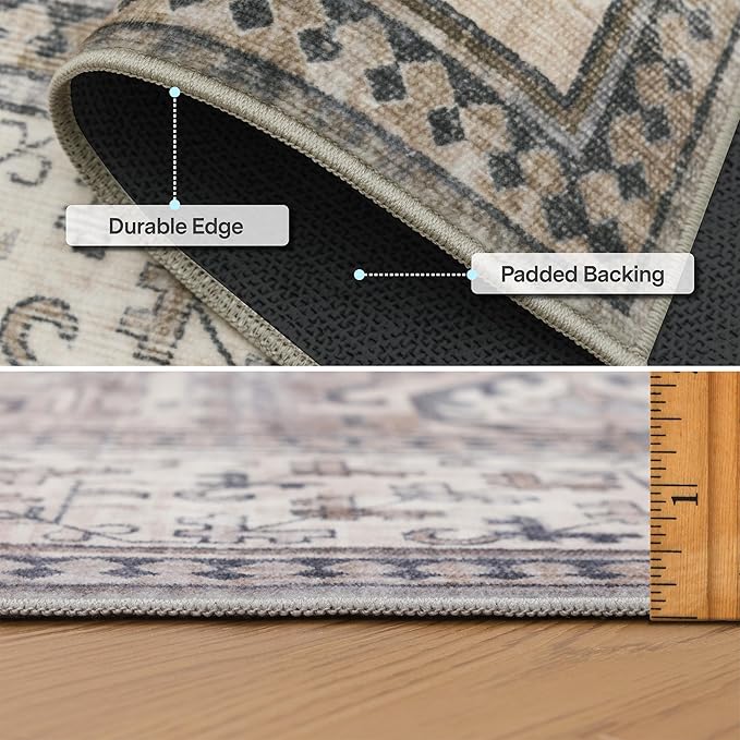 ReaLife Rugs Machine Washable Area Rug - Living Room Bedroom Bathroom Kitchen Entryway Office - Padded Low Pile Stain Resistant Premium - Boho Farmhouse Vintage - Paz - Beige Gray Ivory 7'6" x 9'6"
