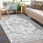 KOZYFLY Boho Area Rug 3x5 Ft Rugs for Entryway Washable Entry Rug Non Slip Door Mat Indoor Entrance Printed Faux Wool Throw Rugs for Entrance Kitchen Living Room, Gray