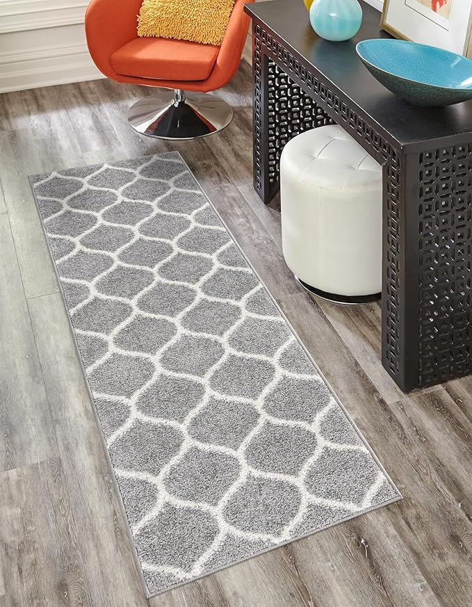 Rugs.com Lattice Frieze Collection Rug – 2' x 6' Runner Light Gray Medium Rug Perfect for Living Rooms, Large Dining Rooms, Open Floorplans