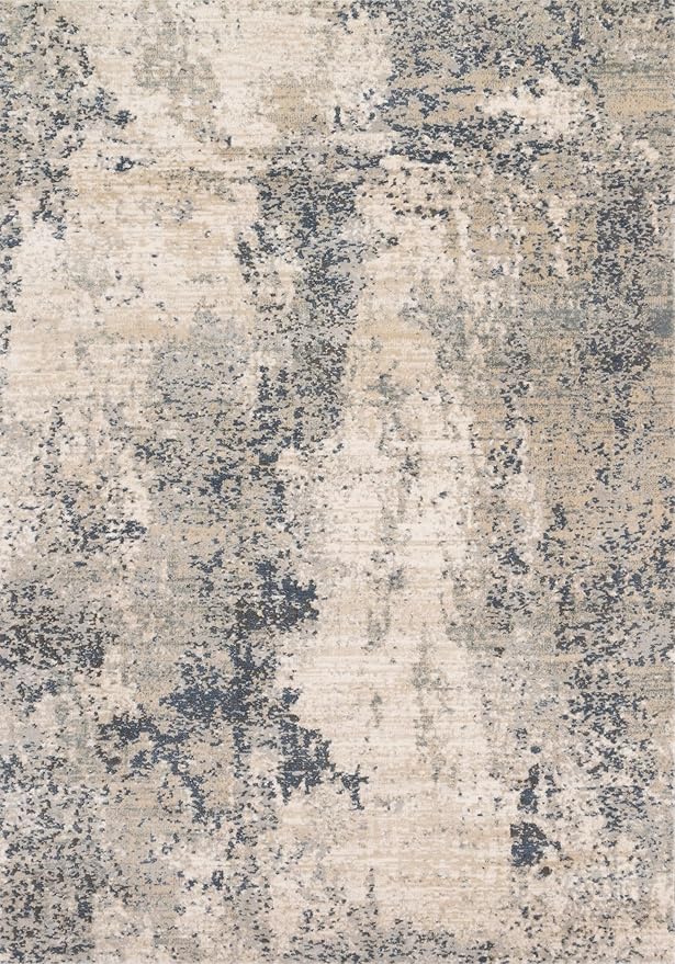 Loloi Teagan Collection TEA-07 Natural/Denim 2'-8" x 10'-6" Runner Rug, Large, Soft Neutral Rug, High-Traffic for Living Room, Bedroom, Home Office, Dining Area