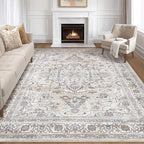 8x10 Area Rugs Living Room: Washable Boho Large Neutral Vintage Soft Rugs Stain Resistant Farmhouse Non Slip Indoor Floor Carpet for Bedroom Nursery Kids Playroom Office Dining Room Home- Ivory Gray