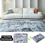 Rugcomf 3x5 Washable Boho Soft Area Rug - Abstract Pattern, Non-Slip, Non-Shedding Faux Wool Vintage Rug for Bedside, Bedroom, Kitchen, Indoor, Grey and Black
