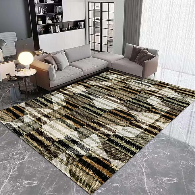 Large Living Room Area Rug 4x6ft,Modern Geometric Rugs, Multicolor Low Pile Farmhouse Carpet, Machine Washable & Non-Slip Non-Shedding for Classroom, Bedroom & Dorm