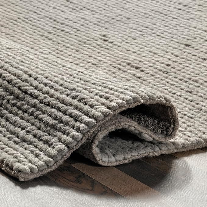 Nuloom Penelope Light Grey/Ivory, 3' x 5', Hand-Braided, Wool & Cotton, Textured and Dense, High Traffic, Stain Resistant, Easy Clean, Durable Area Rug for Bedroom, Living Room, Dining, Entryway