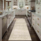 HUGEAR 2x6 Washable Area Rug Beige Runner Rug Vintage Neutral Non Slip Soft Distressed Carpet Low Pile Pet Friendly for Bathroom Kitchen Hallway Porch Foyer