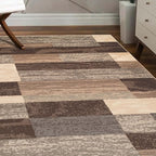 SUPERIOR Indoor Area Rug, Jute Backed, Modern Geometric Patchwork Floor Decor for Bedroom, Office, Living Room, Entryway, Hardwood Floors, Rockwood Collection, 4' x 6', Slate