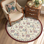 jinchan Elora 4ft Floral Round Rug for Entryway Washable Kitchen Rug Vintage Romance Design Non Slip Indoor Doormat Lightweight Low-Profile Throw Carpet for Living Room Dining Room Bedroom, Red/Beige