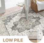 GENIMO 5x7 Area Rugs for Living Room, Machine Washable Non Slip Vintage Rugs, Low Pile Lightweight Chenille Print Rug for Bedroom, Dining Room, Home Office, Heathered Grey
