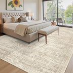 10x14 Area Rugs for Living Room, Non Slip Machine Washable Vintage Rugs, Low Pile Lightweight Large Rug for Bedroom, Dining Room, Home Office Beige