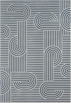 Annabel Modern Geometric Area Rug for Living Room, 5x7 Contemporary Arched and Linear Blue Rug, High-Low Pile Stain Resistant Carpet for Bedroom, Dining Room or Kitchen (5' x 7', Blue)