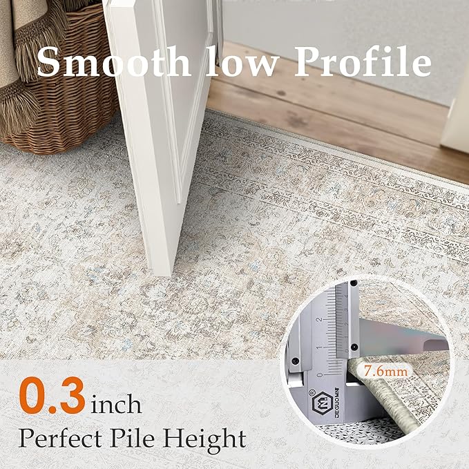3x4 Washable Vintage Area Rug for Living Room Bedroom Beige Grey Soft Tranditional Non Slip Large Throw Rug Lightweight Floral Low Pile Distressed Carpet Entryway Doormat Hallway Bedroom