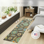 Maples Rugs Reggie Floral Runner Rug - Made in USA - Washable, Non Slip Indoor Carpet for Kitchen, Hallway, and Laundry Room, 2' x 9', Dark Grey