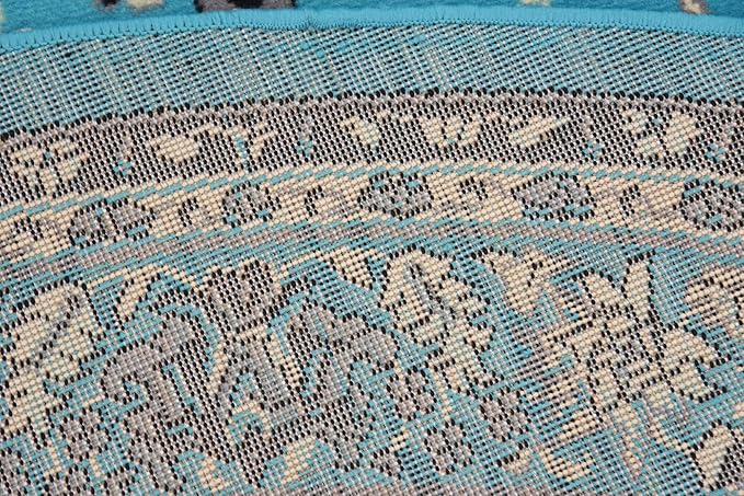 Unique Loom Sialk Hill Collection Area Rug - Washington (8' Round Turquoise/Black)