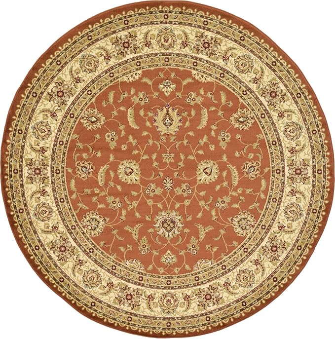 Unique Loom Voyage Collection Traditional Oriental Classic Intricate Design Area Rug (8' 0 x 8' 0 Round, Terracotta/Ivory)