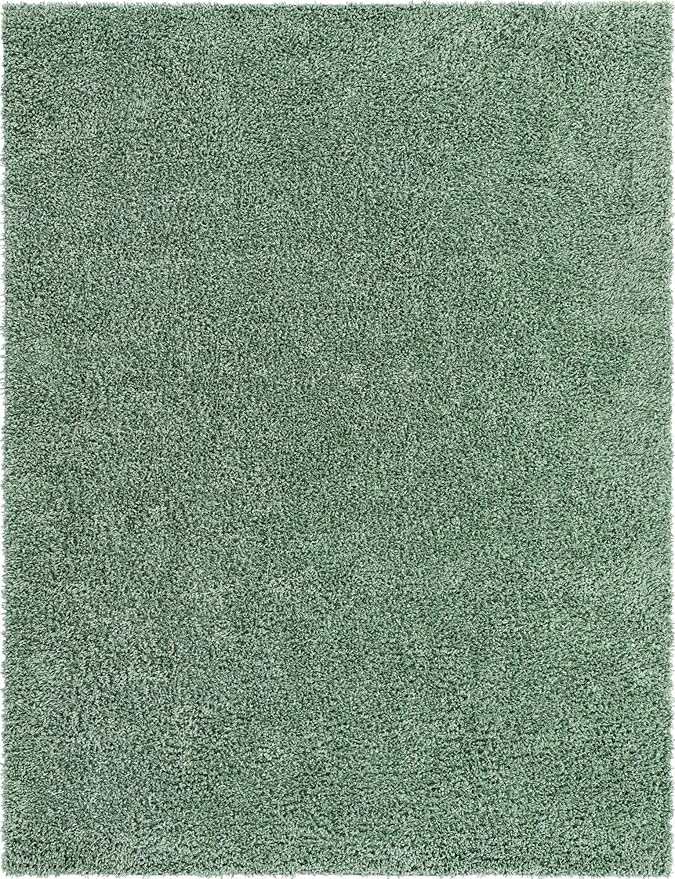 Unique Loom Davos Shag Collection Area Rug - Solid (7' 10" x 10' Oval, Sage)