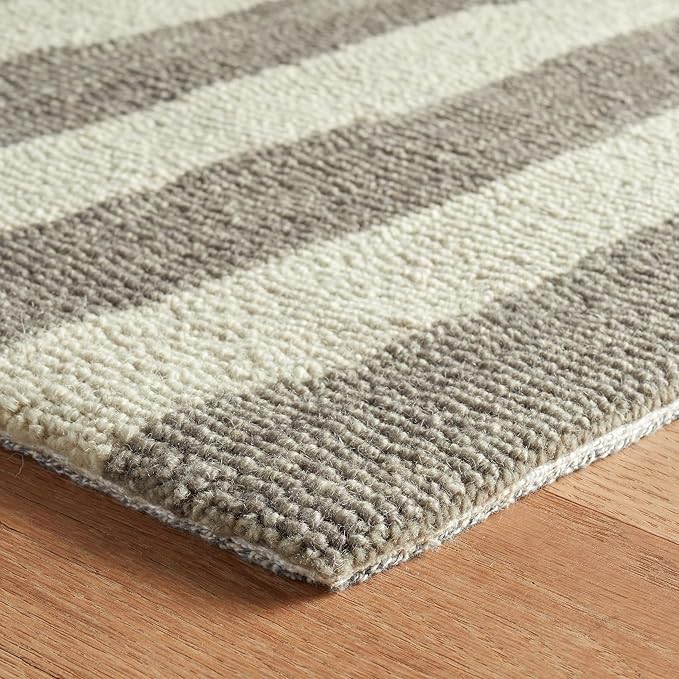 Dash & Albert Silas Stripe Grey Hand Micro Hooked Wool Rug, Runner-2.5 X 8 Feet, Grey Stripe Pattern - Premium Luxury Hotel Quality Soft Breathable Hypoallergenic Machine Washable Easy Care All