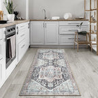 Bloom Rugs Washable Non-Slip 12 ft Runner - Charcoal/Brown Traditional Medallion Runner for Entryway, Hallway, Bathroom, and Kitchen - Exact Size: 2.5' x 12'