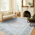 Fame Living Washable Area Rug. Modern Farmhouse. Vintage. Turkish. Bohemian. Distressed. Oriental. Traditional. Rugs for Living Room. Dining. Bedroom. Office. Entryway. Foyer. (856GrnCrm, 9'5" x 14')