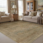 Vintage Area Rug 6x9 Washable Brown Living Room Carpet Large Indoor Non Slip Bedroom Low Pile Kitchen Distressed Retro Accent Throw Rug for Dining Room