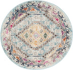 SAFAVIEH Madison Collection 3' Round Blue / Yellow MAD418K Boho Diamond Distressed Non-Shedding Dining Room Entryway Foyer Living Room Bedroom Area Rug