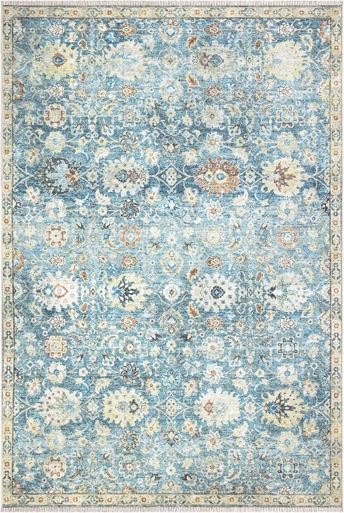 Bloom Rugs Washable Non-Slip 10x14 Rug - Blue/Beige Traditional Oriental Area Rug for Living Room, Bedroom, Dining Room, and Kitchen - Exact Size: 10' x 14'
