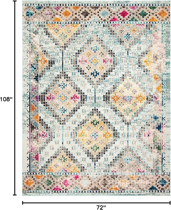 SAFAVIEH Madison Collection Area Rug - 6' x 9', Blue & Yellow, Boho Diamond Distressed Design, Non-Shedding & Easy Care, Ideal for High Traffic Areas in Living Room, Bedroom (MAD418K)