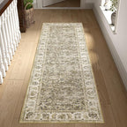 jinchan Fiora Runner Rug 2x5 Washable Hallway Runner- Vintage Floral Non Slip Low-Pile Soft Thin Kitchen Rug Distressed Carpet for Farmhouse Bedroom Entryway Laundry Room(2x5ft, Taupe)