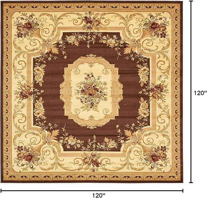 Rugs.com Chateau Collection Rug – 10 Ft Square Brown Medium Rug Perfect for Living Rooms, Kitchens, Entryways