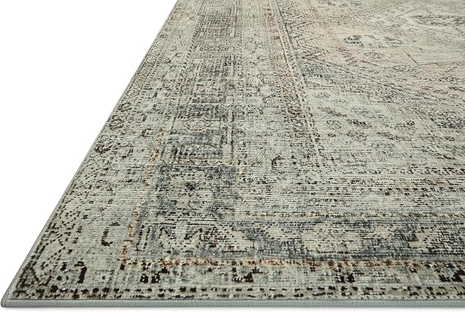 Loloi Magnolia Home by Joanna Gaines Sinclair Collection SIN-04 Natural/Sage 5'-0" x 7'-0", .25" Pile Height, Machine Washable, Area Rug