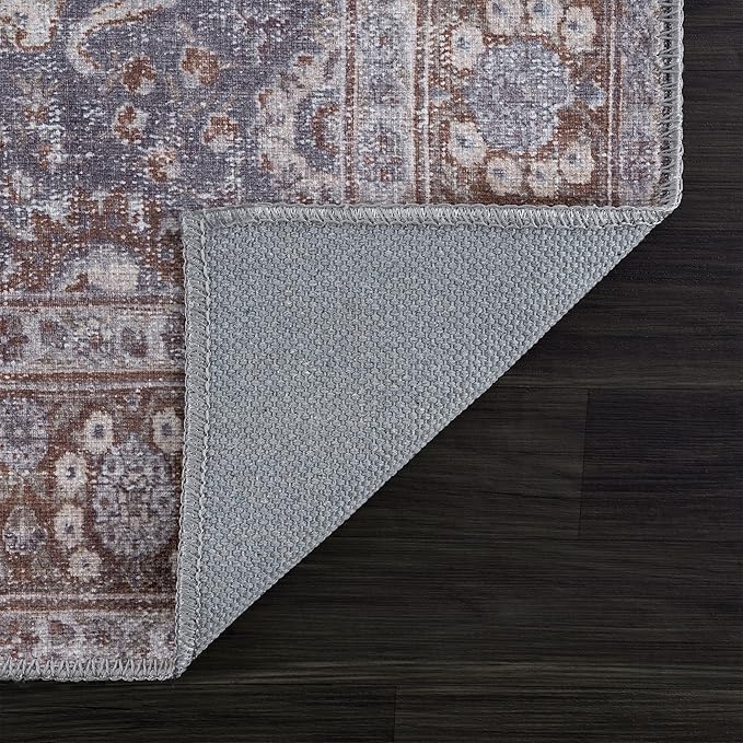 Bloom Rugs Washable 9' x 12' Rug - Brown/Dark Gray Traditional Area Rug for Living Room, Bedroom, Dining Room, and Kitchen - Exact Size: 9' x 12'