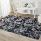Andency Soft Area Rugs for Living Room Bedroom, 4x6 Non-Slip Fluffy Shag Carpet, Indoor Floor Fuzzy Shaggy Living Room Plush Rug for Kids Dorm Nursery Home Decor Aesthetic, Tie-Dyed Dark Grey