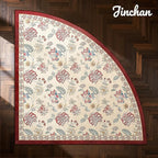 jinchan Elora Floral Corner Rug for Entryway Washable Kitchen Rug Vintage Romance Design Non Slip Quarter Circle Lightweight Low-Pile Throw Carpet for Playroom Reading Nook, 4ft Radius, Red/Beige
