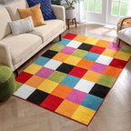 Modern Squares Multi Geometric Area Rug (7'10" x 10'6") Abstract Checkerborad Boxes Bright Living Kid RoomPlayroom Nursery Bedroom Carpet Soft Durable Stain Fade Resistant Shed Free Easy Clean