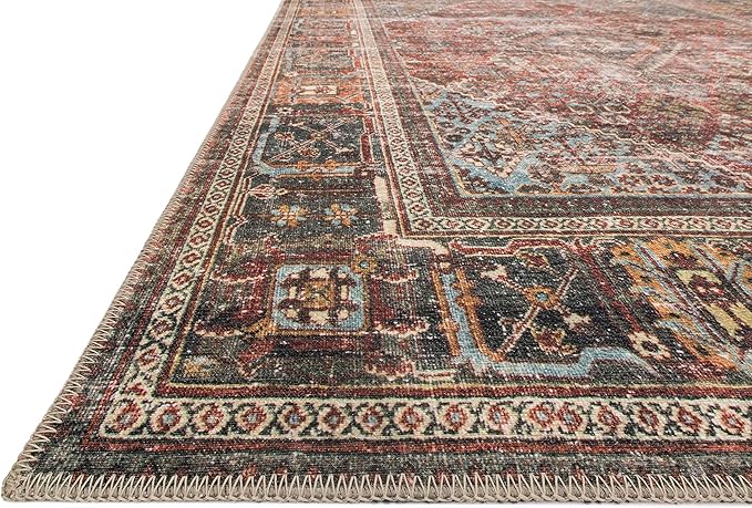 Loloi II Loren Collection LQ-13 Brick/Midnight 18" x 18", Sample Rug, Soft, Durable, Vintage, Distressed, Low Profile, Non-Shedding, Easy Clean, Living Room Rug