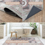 Fame Living Green Oushak Rug, Modern Small Rugs, Vintage, Turkish, Eclectic, Floral, Pastel, Washable, Door Mat, Doormat for Indoor Entrance, Entryway, Kitchen, Bathroom, Bedroom, Laundry, 2'x3'