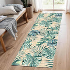 Tropical Palm Leaf Runner Rug 2x8 ft - Green Plant Pattern Non-Slip Rug, Stain Resistant Easy Clean for Hallway, Living Room, Bedroom Floor Mat
