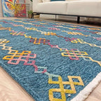 Alfa Rich 5x8 Moroccan Blue Washable Area Rugs for Living Room Bedroom Kitchen Decor Cotton Rug
