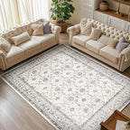 jinchan Floral 6x9 Area Rugs for Living Room - Machine Washable Vintage Distressed Boho Design Throw Rug Stain Resistant Carpet Low-Pile Thin Non-Slip for Bedroom Dining Room Nursery (6‘x9', Beige)