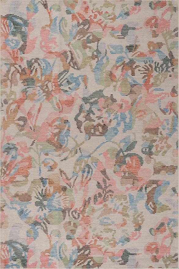 Dash & Albert Bloom Multi Machine Washable Rug, 5 X 8 Feet, Blue/Ivory Floral Pattern