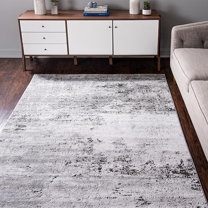 Rugs.com Leipzig Collection Rug – 10x13 Gray Low-Pile Rug Perfect for Living Rooms, Large Dining Rooms, Open Floorplans