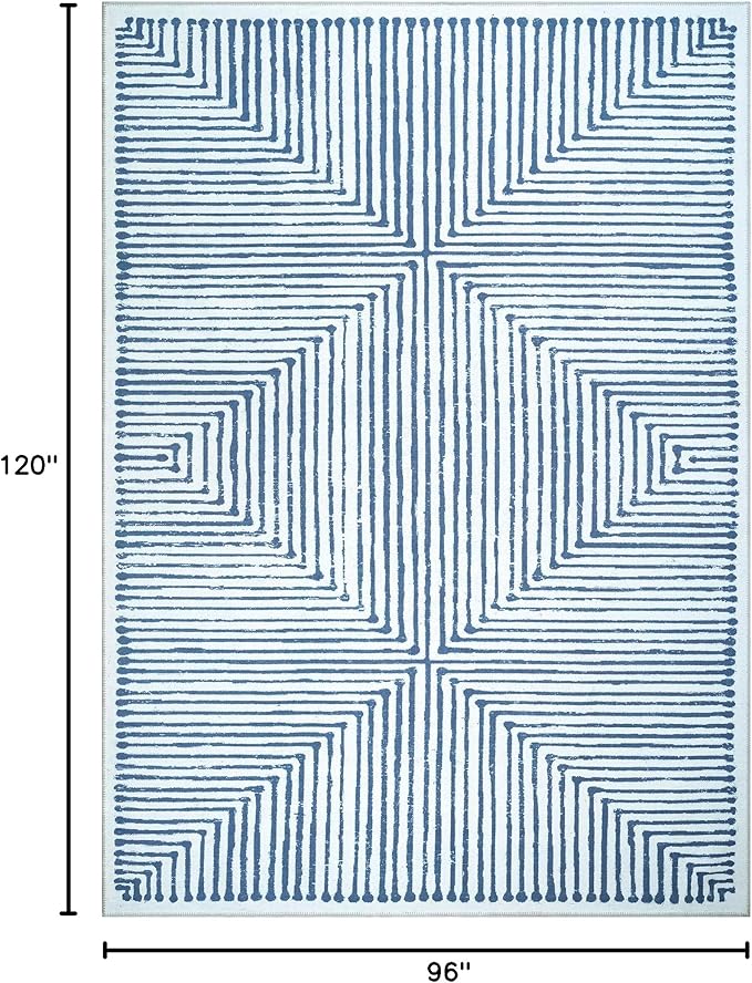 Bloom Rugs Washable Non-Slip 8' x 10' Rug - Blue/Ivory Striped Area Rug for Living Room, Bedroom, Dining Room, and Kitchen - Exact Size: 8' x 10'