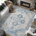 jinchan Kelda Area Rug 8x10 Washable Living Room Rug Vintage Soft Indoor Large Floor Cover Retro Distressed Mat Accent Lightweight Non-Slip Thin Carpet for Kitchen Bathroom Bedroom Blue