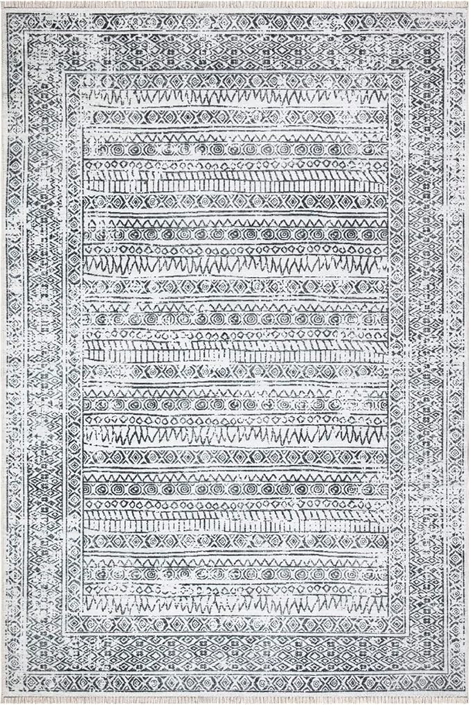 Bloom Rugs Caria Washable Non-Slip 3x5 Rug - Ivory/Black Geometric Area Rug for Living Room, Bedroom, Dining Room, and Kitchen - Exact Size: 3' x 5'