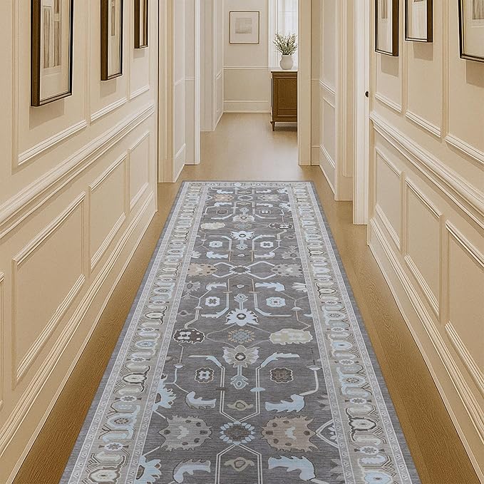 Fame Living Brown Oushak Rug, Modern Rugs, Vintage, Turkish, Eclectic, Floral, Pastel, Washable, Small Throw, Accent Area Rug for Living Room, Bedroom, Kitchen, Bathroom, 2'5"x4'9