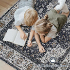 Area Rug 6x9 Washable Rug, Vintage Boho Medallion Rugs Non-Slip Soft Low Pile Large Distressed Rug Indoor Retro Carpet for Living Room Bedroom Dining Room Home Office (Vintage Black, 6'x9')