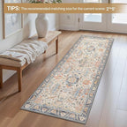 Bavni Runner Rug, Machine Washable Rugs for Bedroom 2x7, Non Slip Boho Rugs with Rubber Backing, Ultra-Thin Folable Rug Runner for Hallways Bathroom, Teal/Multi