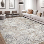 Area Rug Living Room Rugs - 9x12 Washable Large Soft Indoor Neutral Modern Abstract Low Pile Rug Carpet for Bedroom Dining Room Farmhouse Home Office - Brown/Grey/Black