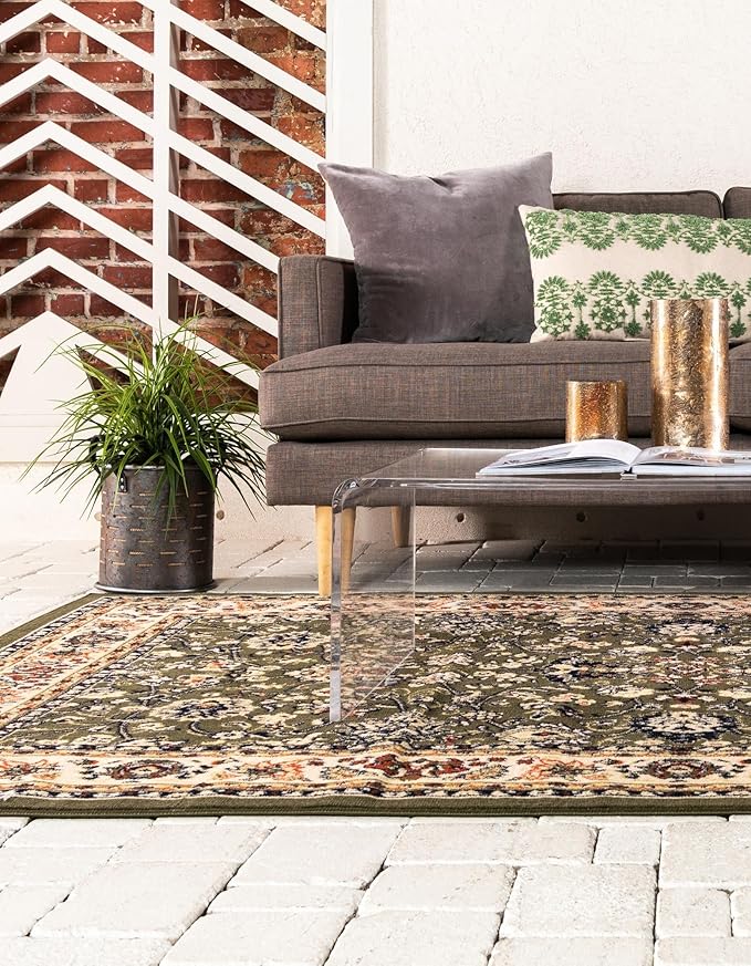 Rugs.com Yasmin Collection Rug – 5' x 8' Green Medium Rug Perfect for Bedrooms, Dining Rooms, Living Rooms