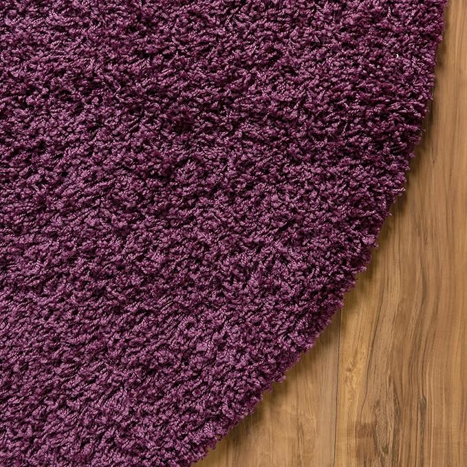 Unique Loom Solid Shag Collection Area Rug (4' 1" Round, Eggplant Purple)