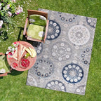 CAMILSON Indoor Outdoor Rug 9x12 Bohemian Medallion Floral Area Rugs for Indoor and Outdoor Patios Easy-Cleaning Non-Shedding Living Room Garden and Kitchen Washable Outside Carpet (9 x 12 / Blue)